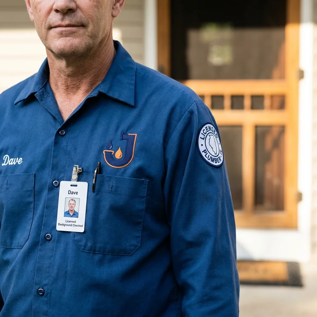 Licensed plumber showing ID badge in Powder Springs, GA