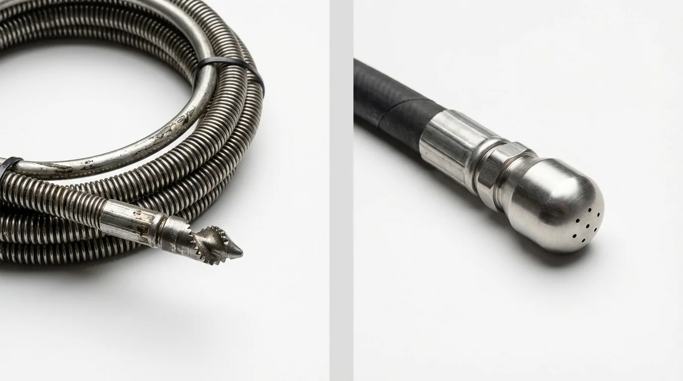 Drain snake cable and hydro jetting nozzle used for drain cleaning in Powder Springs, GA