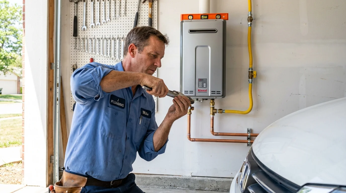 Tankless water heater installation by a Johns Plumbing LLC plumber in Powder Springs
